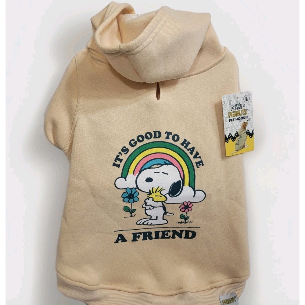 NWT Retro Paws Peanuts Snoopy & Woodstock Friends Rainbow‎ Pet Hoodie Large Dog